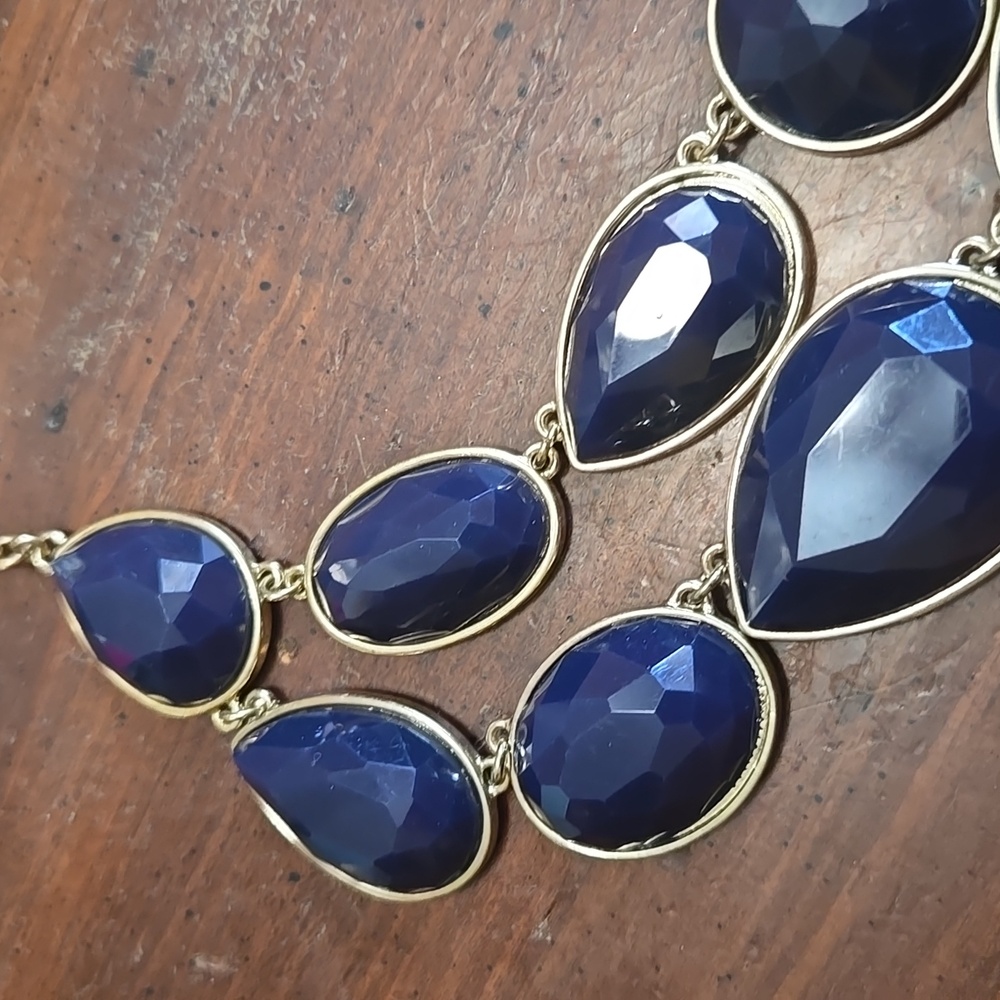 Vintage Y2k Gold and Blue Gem Statement Necklace💫 - Picture 2 of 5